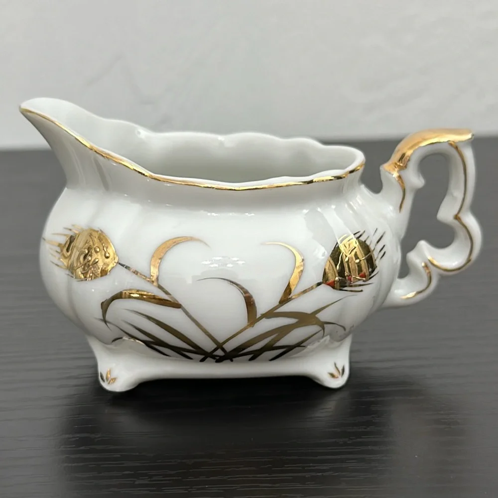 Lefton China Wheat #20120 Demitasse (mini) Cream & Lidded Sugar Bowl Gold Accent